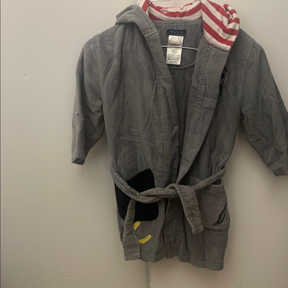 Nautica Gray Hooded Robe with Striped Lining (5/6)